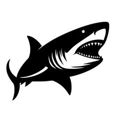 Naklejka premium Black and White Vector of a Biting Shark Silhouette