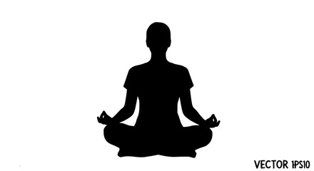 Silhouette of a person meditating in a lotus position with hands resting on knees fingers pointed upwards and a calm expression on their face promoting wellness and inner peace
