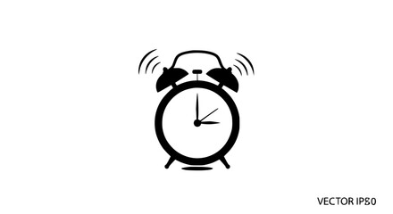 Fototapeta premium A simple black and white illustration of an alarm clock ringing with wavy lines indicating sound on a plain white background and casting a shadow