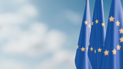 Three Flags of the European Union, Hanging Decoratively From a Flagpole