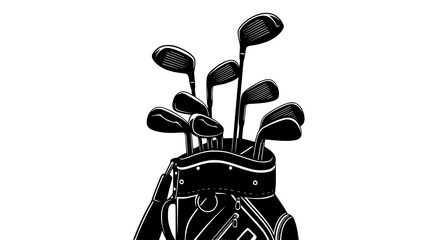 A Black And White Illustration of a Golf Bag Filled With Various Golf Clubs Ready for a Day on the Green Sporting Goods for the Game of Golf Equipment for Playing