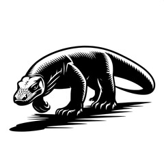 Fototapeta premium Black and White Vector of a Komodo Dragon Silhouette