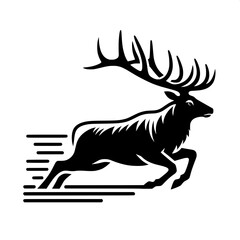 Fototapeta premium Black and White Vector of a Charging Elk Silhouette