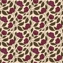 Vintage Red Rose Flower Seamless Pattern