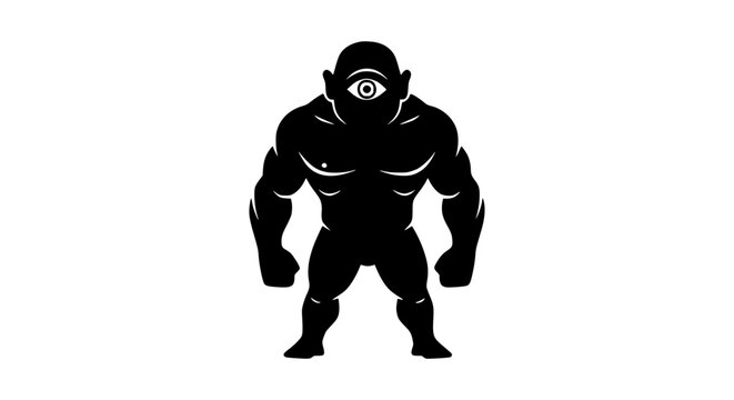 A Muscular Silhouette of a Cyclops with a Single Eye and a Powerful Stance on a White Background Depicting Mythological Creature Strength and Power