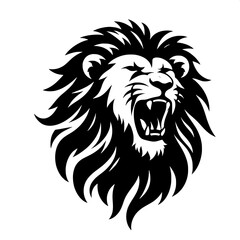 Black and White Vector of a Roaring Lion Silhouette