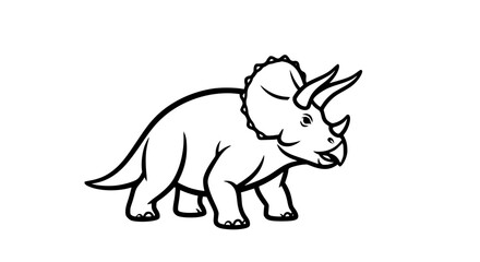 A Simple Black and White Drawing of a Triceratops Dinosaur with Three Horns and a Frill on its Head Standing on All Four Legs
