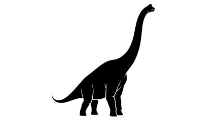 A Silhouette of a Brontosaurus Dinosaur with a Long Neck Standing Tall Against a White Background Evoking Prehistoric Times and Ancient Life © Retsher