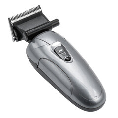 Silver Electric Hair Trimmer with Black Details on a Transparent Background Close Up View for Personal Grooming