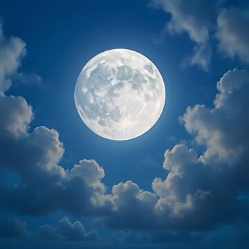 Full Moon with Soft Clouds in the Night Sky