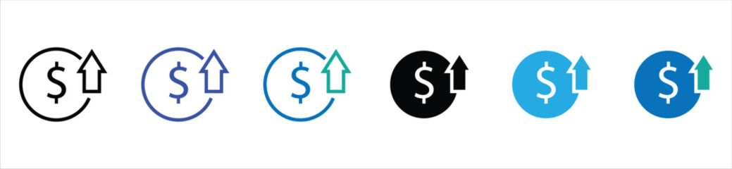 Fototapeta premium Growth Dollar Icon Set – Currency Increase and Financial Arrow Symbols