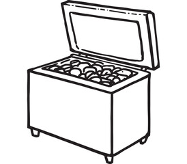 Clean outline drawing of modern freezer unit