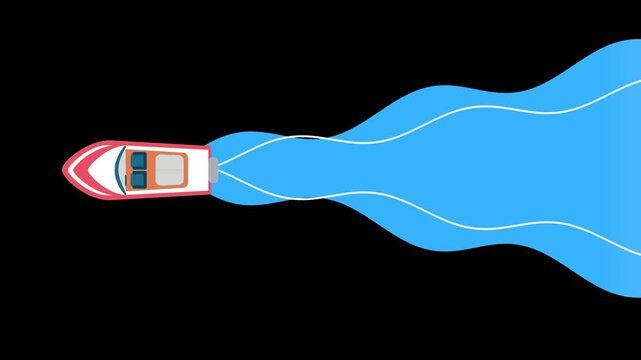 Transition Animation Motion Graphic of Boat Sailing in Water with Waves. Viewed from Top. Transition on Green Screen Background and Alpha Channel