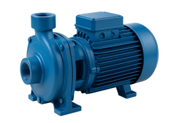Blue centrifugal water pump isolated on transparent background.