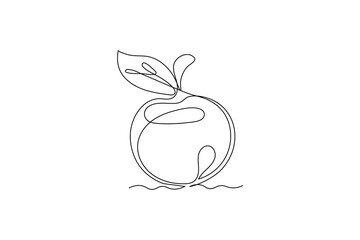 Apple continuous one line art and frui isolated outline minimalist design With white Background
