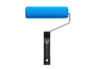 Bright blue paint roller applying a fresh coat of paint isolated on transparent background