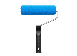 Bright blue paint roller applying a fresh coat of paint isolated on transparent background