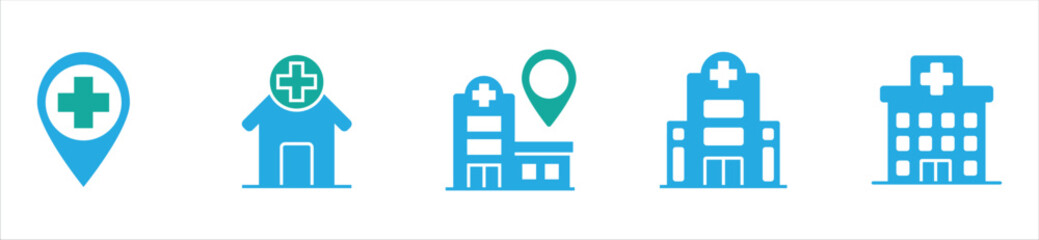 Hospital Location and Healthcare Facility Icons – Medical Building and Clinic Map Symbols
