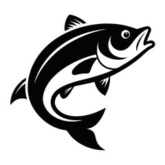 Black and White Illustration of a Fish Jumping Out of the Water