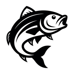 Black and White Leaping Fish Illustration on a White Background