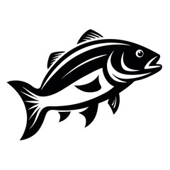 Bold Black and White Illustration of a Fish with Detailed Fins and Scales