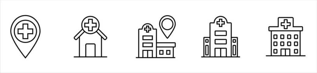 Hospital Location and Healthcare Facility Icons – Medical Building and Clinic Map Symbols
