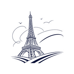 Paris Architecture and Eiffel Tower Cityscape – Stylish Vector Drawing for Souvenir or Fashion Logo

