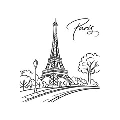 Minimalist Eiffel Tower Line Art – Paris Skyline and France Travel Logo Design

