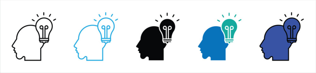 Idea and Innovation Head Icons – Light Bulb in Human Silhouette Concept