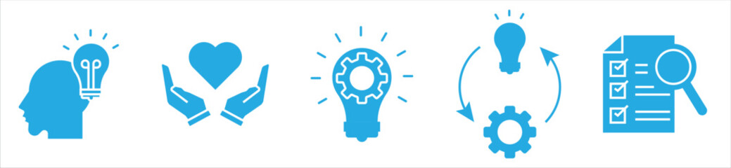 Innovation and Idea Development Icons – Creative Thinking, Evaluation, and Strategy Symbols