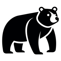 Simple Black and White Illustration of a Bear Standing Sideways on White Background