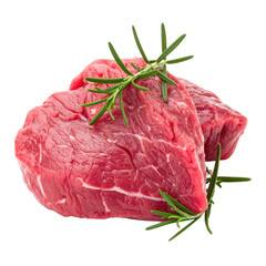 Fresh Raw Beef Cuts Garnished with Green Rosemary Sprigs on a Transparent Background Culinary Preparation
