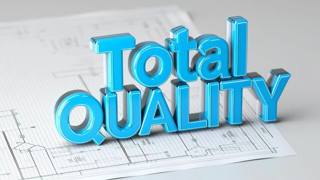 Total Quality text on a blueprint background, symbolizing excellence.