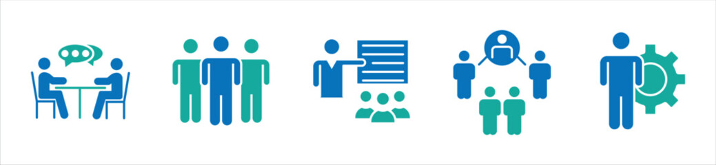 
Team Communication and Human Resource Icons – Collaboration, Training, and People Management