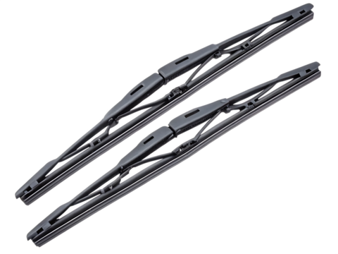 Two new car windshield wiper blades isolated on white background isolated on a white background