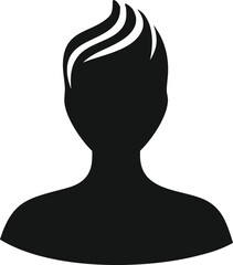 Stylized black silhouette of a person with a distinctive swirled hairstyle on a white background
