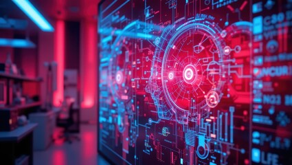 Futuristic Data Visualization Interface with Colorful Neon Graphics and Abstract Design Elements