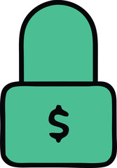 A simple hand drawn style icon of a teal green padlock featuring a black dollar sign on its body