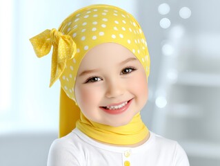 Smiling Girl in Yellow Polka Dot Hijab Portrait