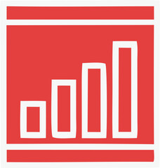 Simple red bar chart graphic with white bars of increasing height on a white background representing growth and progress