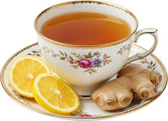 Tea with lemon and ginger - transparent background