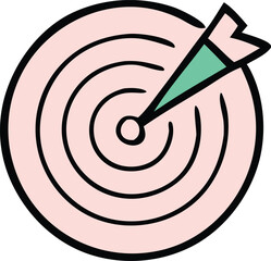 A stylized target with a single arrow hitting the bullseye representing focus and achievement in a simple graphic