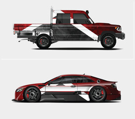Red and White Race Car and Pickup Truck Designs