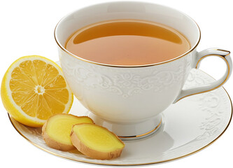 Tea with lemon and ginger  - transparent background