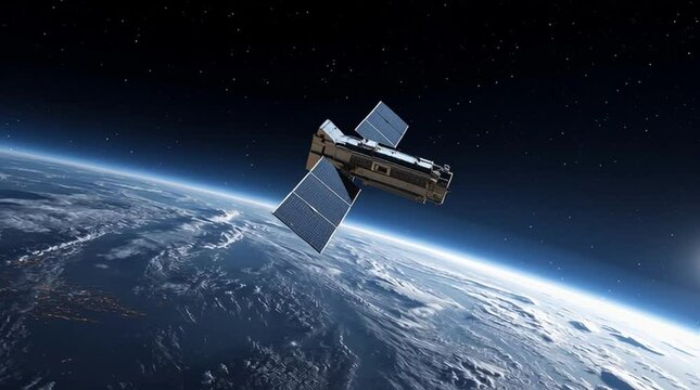 a high-resolution satellite in low Earth orbit viewed from a distance generative ai