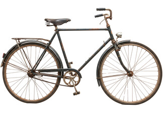 Fototapeta premium Vintage rusty brown bicycle with leather seat and headlamp isolated on transparent background