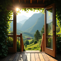 Tranquil Mountain View From Open Door