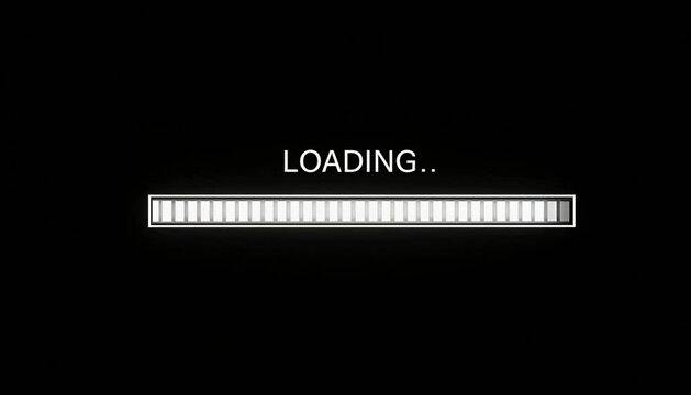Loading Bar: A minimalist loading bar, illuminated against a dark background. Each block lights up sequentially, reflecting a digital age.
