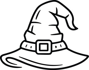 Classic Witch Hat Line Art Vector – Hand-Drawn Magic Hat Outline for Halloween and Fantasy Designs