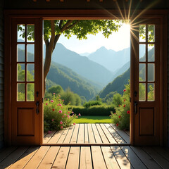 Tranquil Mountain View From Open Door